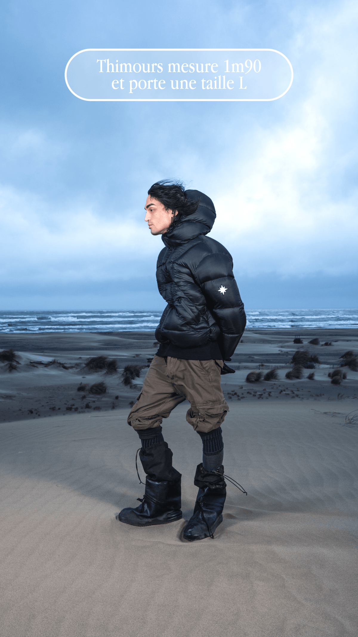 Mannequin Timurse (1m10) dans dunes, Alive Puffer noire taille L