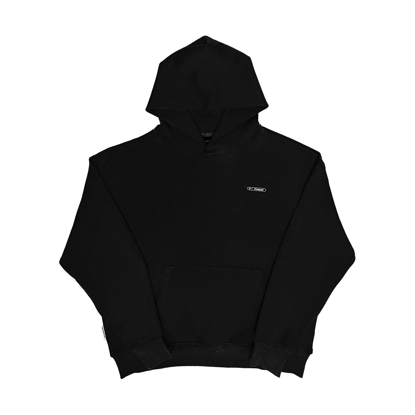 Finesse Air Cotton Hoodie noir présenté sur fond blanc.