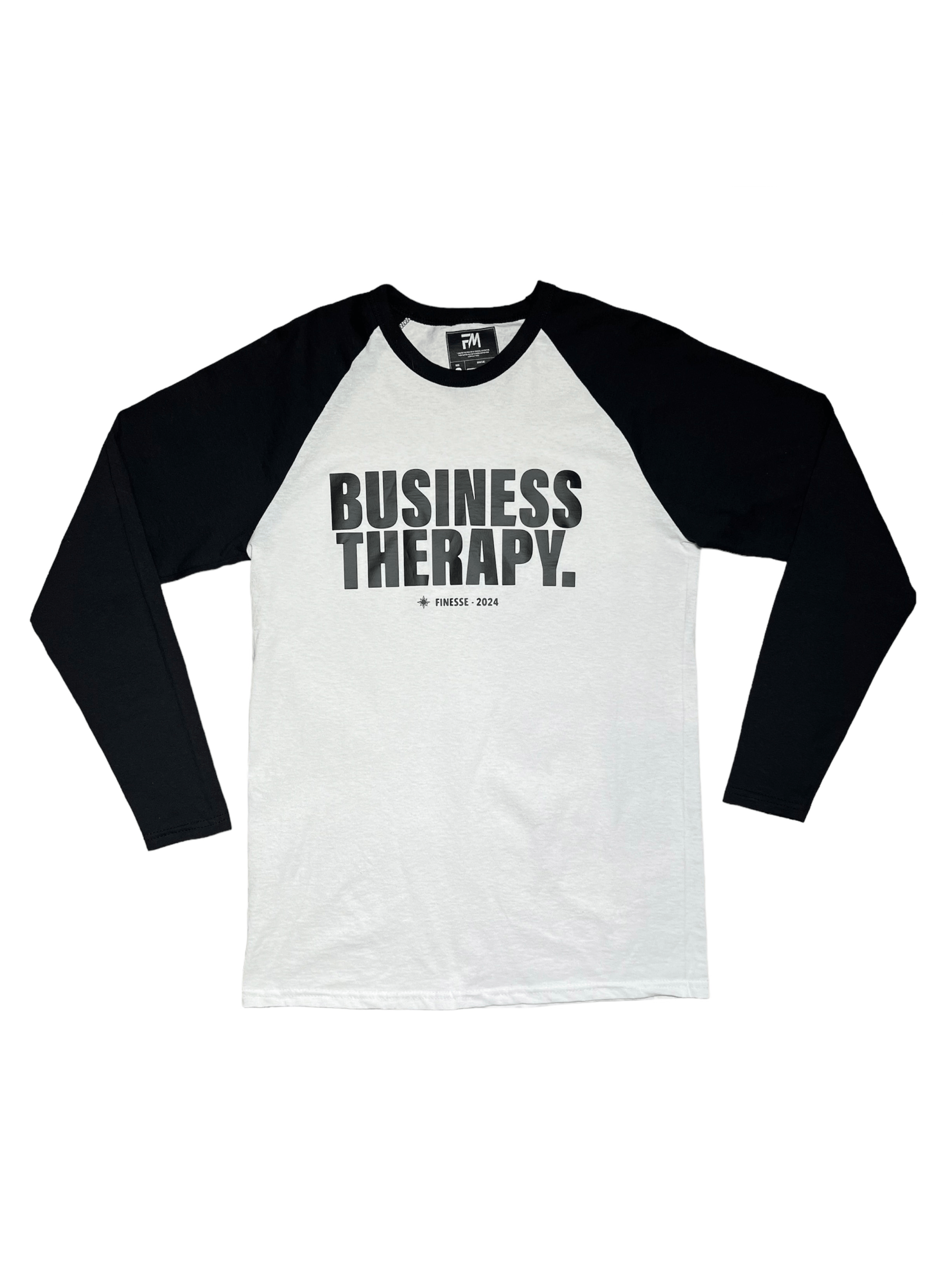 BASEBALL TEE "BUSINESS THERAPY" black/white