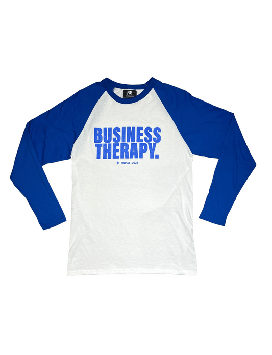BASEBALL TEE "BUSINESS THERAPY" blue/white