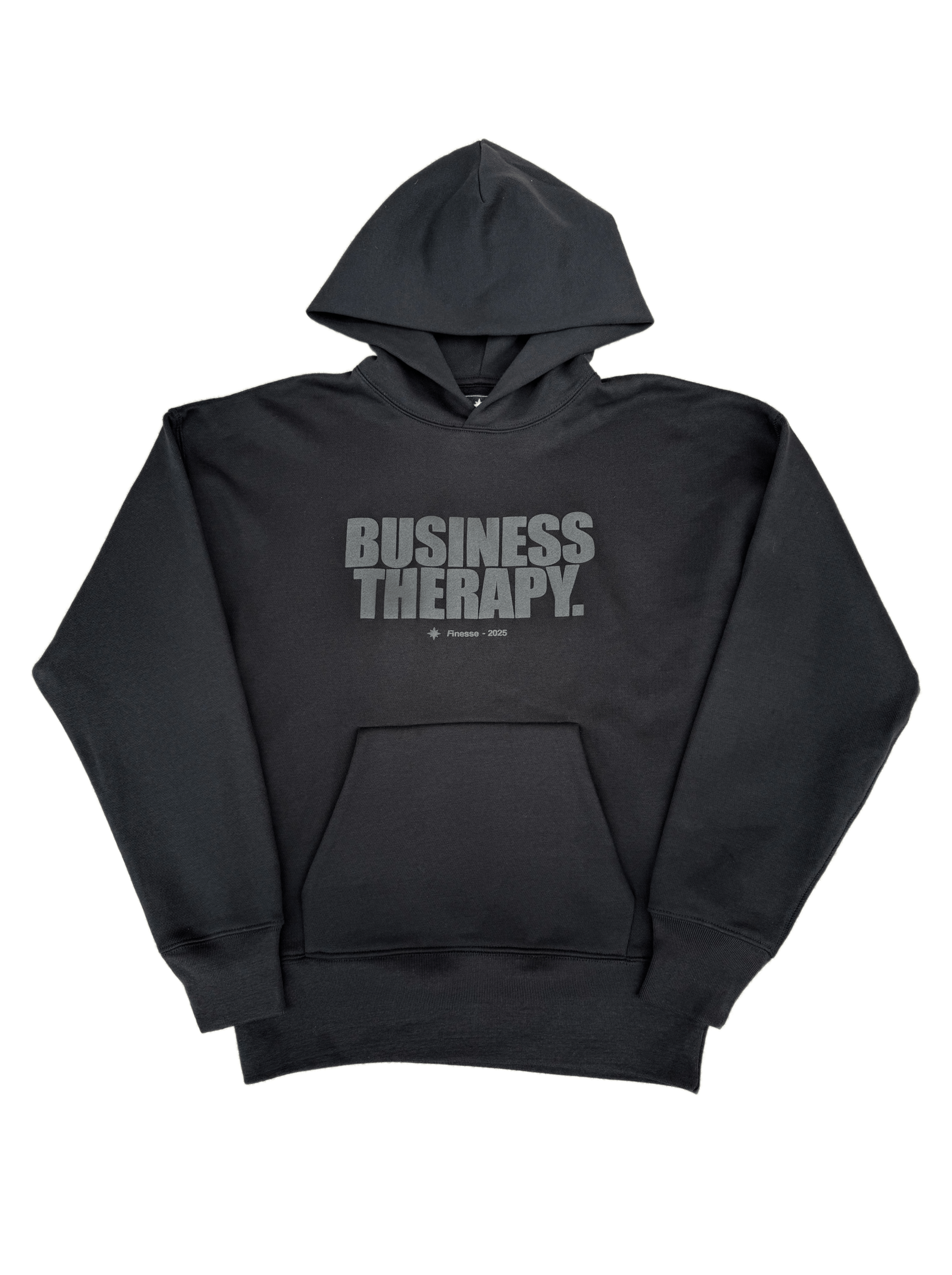 HOODIE "BUSINESS THERAPY" BLACK ON BLACK PUFF