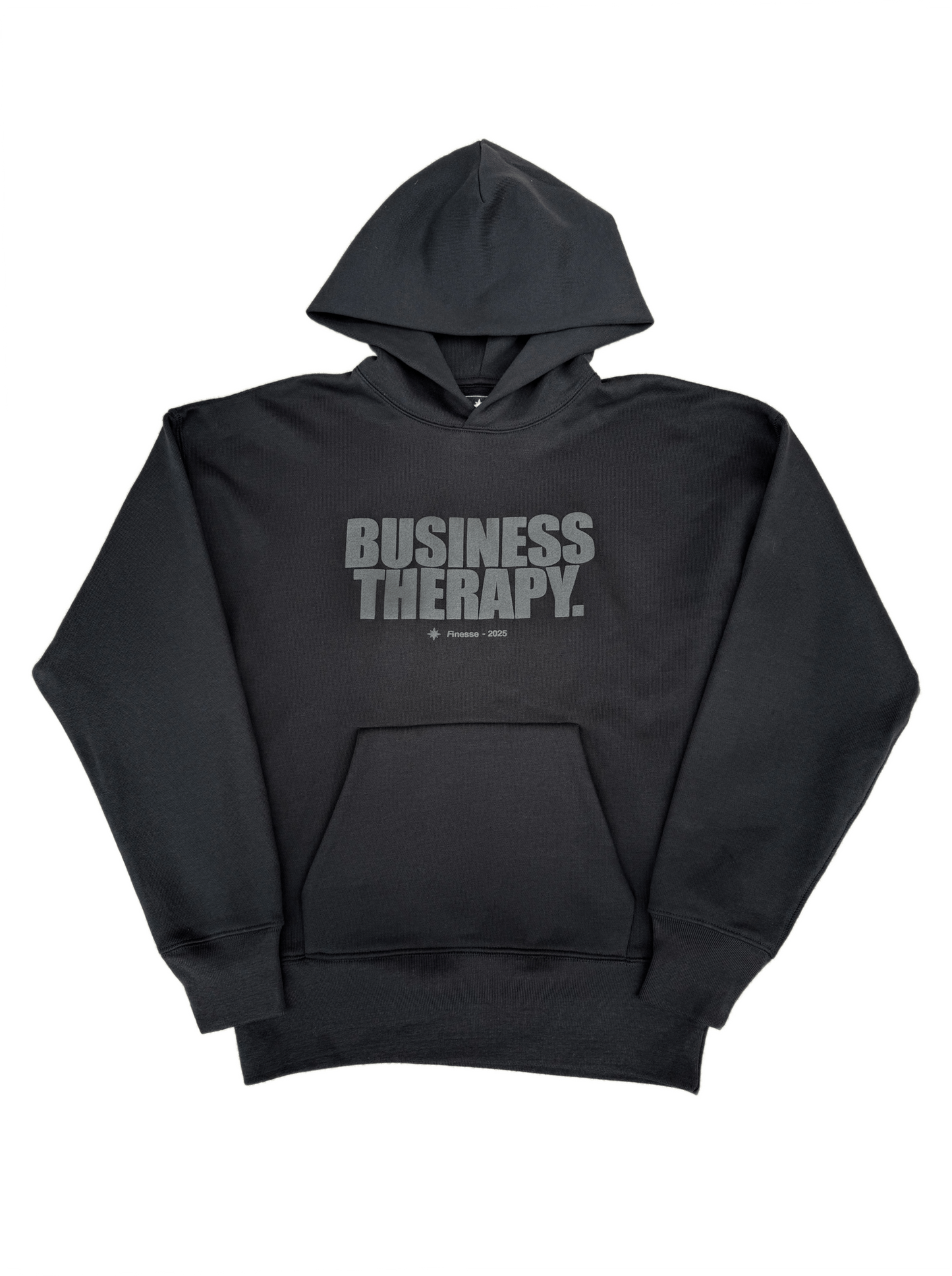 HOODIE "BUSINESS THERAPY" BLACK ON BLACK PUFF