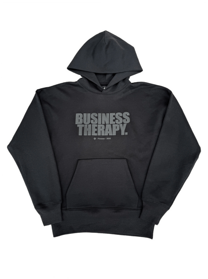 HOODIE "BUSINESS THERAPY" BLACK ON BLACK PUFF
